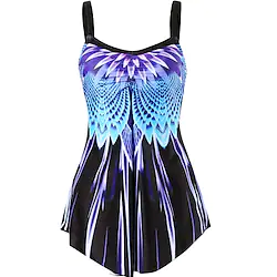 Women's Plus Size Padded Fashion Minimalism New 2 Piece Swimsuit Modest Swimwear Color Block Print Abstract Strap Swimwear Bathing Suits Blue Lightinthebox