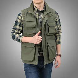 Men's Fishing Vest Hiking Vest Sleeveless Outerwear Zip Top Top Outdoor Multi-Pockets Breathable Quick Dry Sweat-Wicking Summer Black khaki Navy Blue Hunting Fishing Climbing Lightinthebox