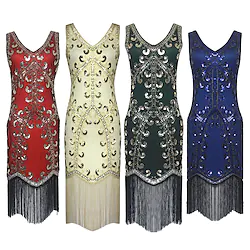 The Great Gatsby Charleston Retro Vintage Roaring 20s 1920s Cocktail Dress Vintage Dress Flapper Dress Ball Gown Prom Dress Halloween Costumes Prom Dresses Women's Sequins Tassel Fringe Costume Lightinthebox