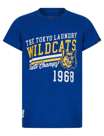 T-Shirts Boys Wildcats 68 2 Motif Cotton T-Shirt in Sea Surf Blue - Kids / 5-6 Years - Tokyo Laundry