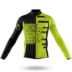 21Grams Men's Cycling Jersey Long Sleeve Bike Jersey Top with 3 Rear Pockets Mountain Bike MTB Road Bike Cycling Breathable Quick Dry Moisture Wicking Reflective Strips Green Yellow Dark Blue Graphic Lightinthebox