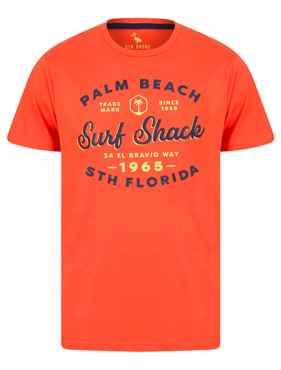 T-Shirts Palm Beach Motif Cotton Jersey T-Shirt in Hot Coral - South Shore / S - Tokyo Laundry