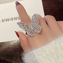 Ring Wedding Geometrical Silver Rhinestone Alloy Butterfly Stylish Simple Luxury 1pc / Women's / Open Ring / One Earring / Adjustable Ring Lightinthebox