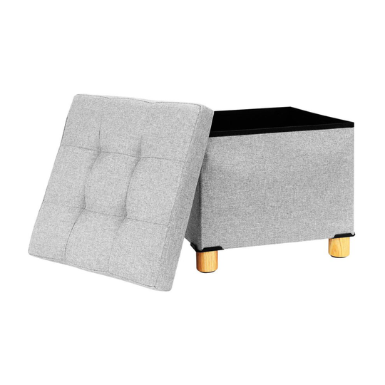(Light gray) Fabric Foot Rest Stool Storage Space Box Chair