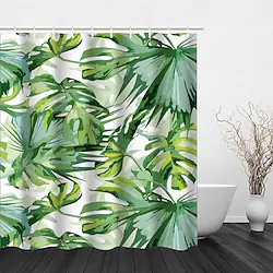 Tropical Shower Curtain with Hooks, Green Shower Curtain, Plant Shower Curtain, Leaf Shower Curtain, Botanical Shower Curtain Set with 12 Hooks, 72X72 inches, Jungle Bathroom Decor Lightinthebox