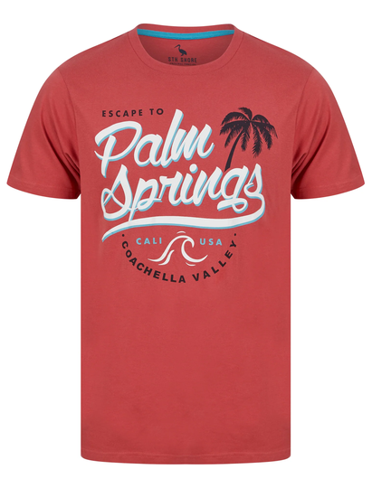 T-Shirts Palm Springs Motif Cotton Jersey T-Shirt in Garnet Rose - South Shore / S - Tokyo Laundry