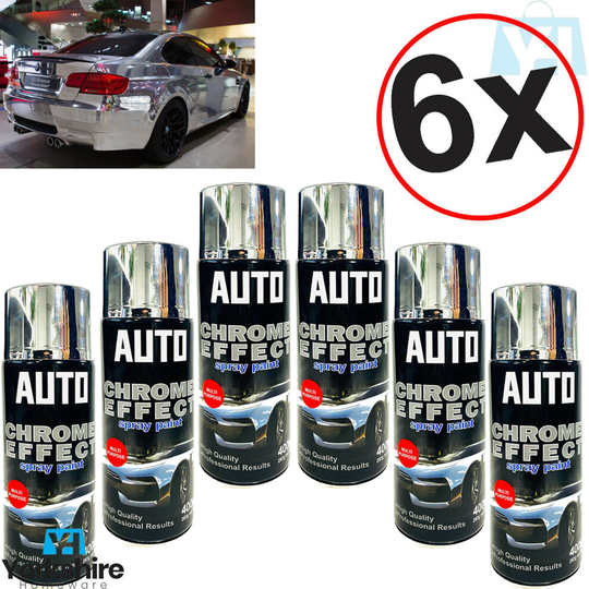 (6 Cans) New Auto Chrome Metallic Effect Spray Paint Can For Car Van Bicycle Cycles 400ml