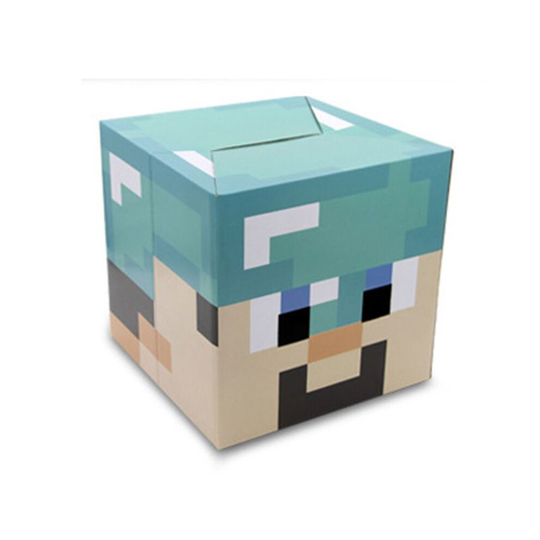 (Blue Steve Diamond Armor) Minecraft Cardboard Head Cover Box Steve Creeper Enderman Mask Cosplay Costume