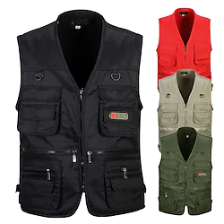 Men's Hiking Vest / Gilet Fishing Vest Outdoor Lightweight Breathable Wear Resistance Multi Pocket Travel Cargo Safari Vest Jacket Top Single Slider Camping Hunting Fishing Black Red Army Green Khaki Lightinthebox