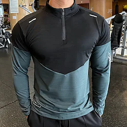 Men's Workout Shirt Running Shirt Half Zip Long Sleeve Top Athletic Athleisure Winter Breathable Quick Dry Soft Running Jogging Training Sportswear Activewear Color Block Blue Black Green Gray Green Lightinthebox