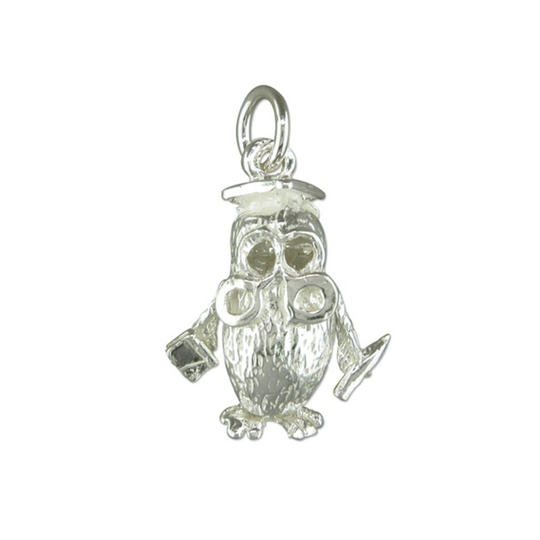 Wise Owl with Mortar board sterling silver charm .925x1 graduation charms