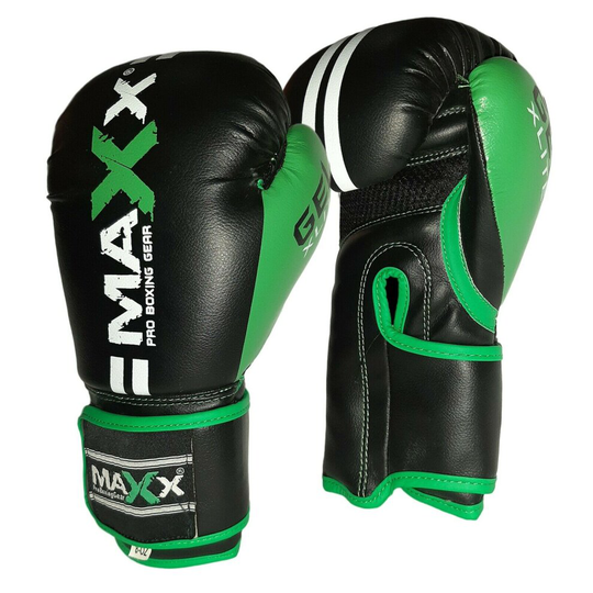 (Black Green, 6oz) Maxx 2lines Kids Junior Boxing Gloves Sparring Glove Competition Training and Fighting glove pad MMA UFC gym in door