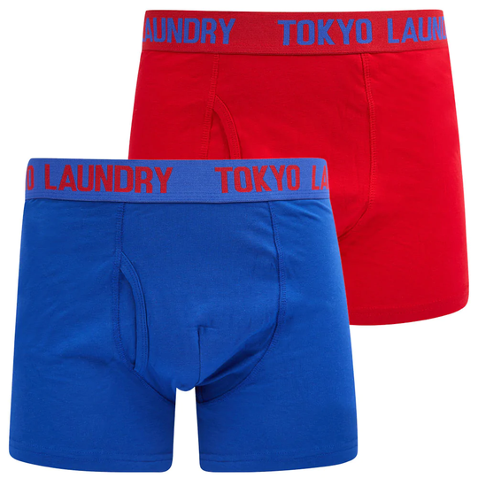 Mens Underwear Samwell (2 Pack) Boxer Shorts Set in Sea Surf Blue / Barados Cherry - Tokyo Laundry / S - Tokyo Laundry