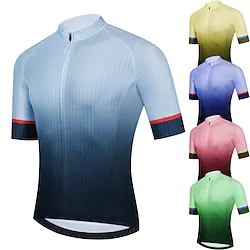 21Grams Men's Cycling Jersey Short Sleeve Bike Jersey Top with 3 Rear Pockets Mountain Bike MTB Road Bike Cycling Breathable Quick Dry Soft Reflective Strips Green Yellow Dark Navy Gradient Polyester Lightinthebox