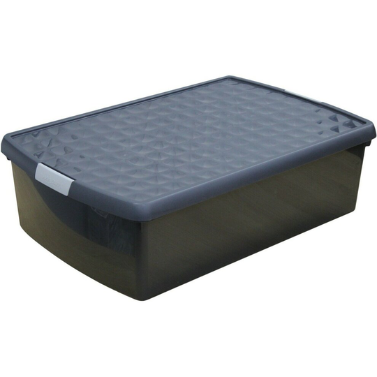 Set Of 4 Under Bed Storage Box Strong Black Storage Boxes Clip Top Lid 30 Litre