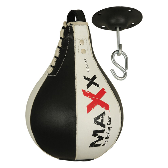 (BLACK / WHITE) Maxx Leather Speedball & Hook Boxing Bag Punching Training MMA Speed Ball Boxing