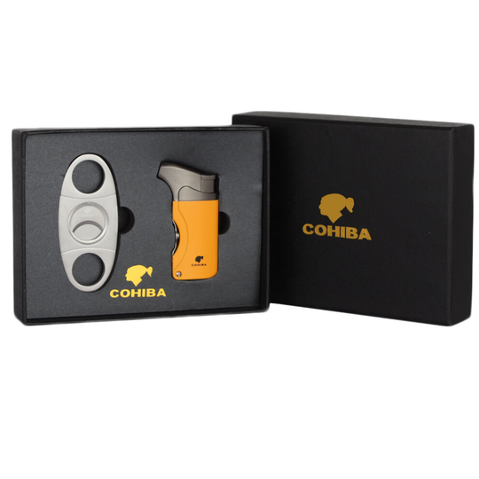 Cohiba cigar lighter and cutter combination accessories set gift box metal butane gas torch lig