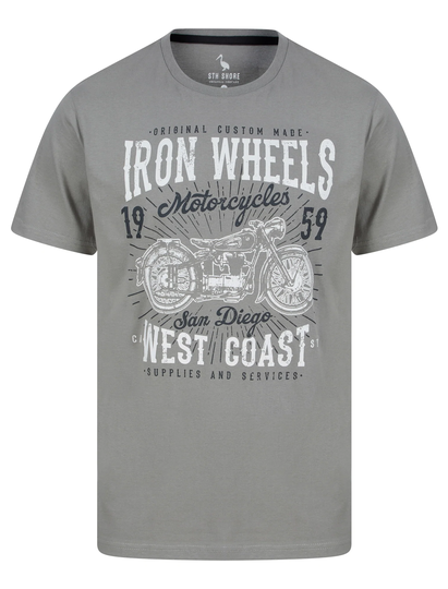 T-Shirts Iron Wheels Motif Cotton Jersey T-Shirt in Frost Grey - South Shore / S - Tokyo Laundry