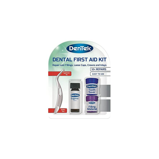 DenTek Home Dental First Aid Kit for repairing lost fillings or securing loose caps, crowns or inlays