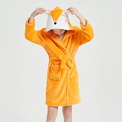 Kid's Kigurumi Pajamas Bathrobe Fox Solid Color Onesie Pajamas Flannel Fabric Cosplay For Boys and Girls Christmas Animal Sleepwear Cartoon Festival / Holiday Costumes / Bath Robe / Bath Robe Lightinthebox