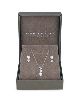 Simply Silver Gift Boxed Sterling Silver 925 Cubic Zirconia Heart Drop Jewellery Set