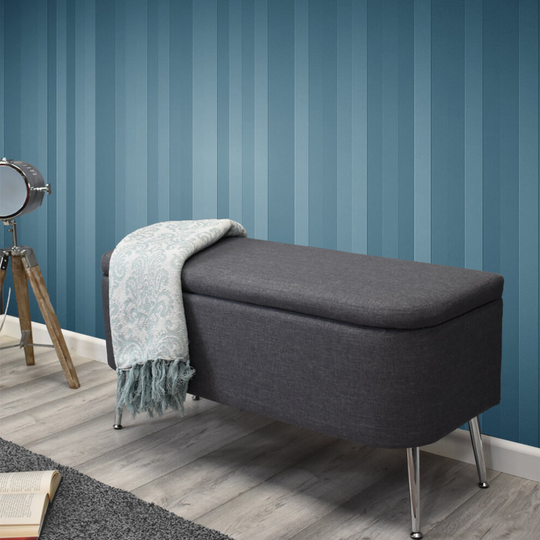 FWStyle Ella Flat Linen Storage Box Seat Ottoman - Grey