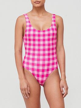 Solid & Striped The Annemarie Reversible Stripe &Amp; Gingham Swimsuit - Pink