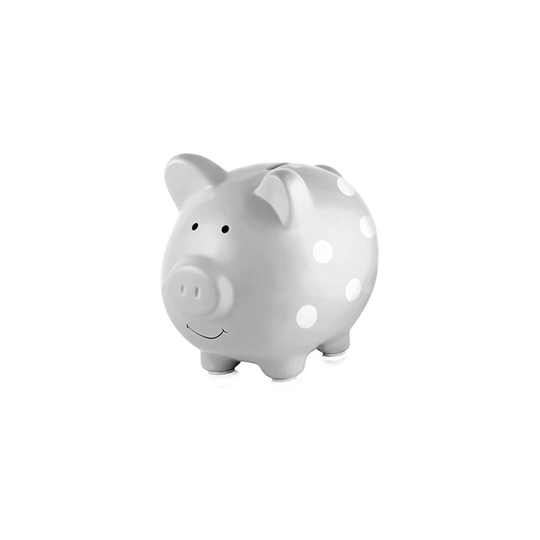 Pearhead Large Ceramic Piggy Bank, Keepsake Ceramic Money Box, Polka Dot, Grey, Money Box , Makes a Perfect Unique Gift, Nursery DâÂcor 40106