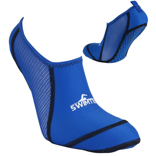 (Blue) SwimTech Feet Foot Protection Breathable Anti-Slip Sole Swimming Pool Sock (2020)
