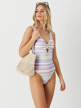 Accessorize Pastel Stripe Tie Front Swimsuit - Multi, Multi, Size 10, Women