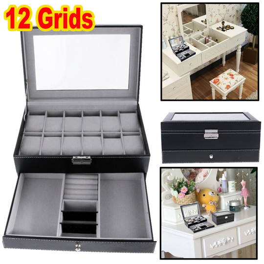 12 Grids Leather Watch Case Jewelry Collection Storage Display Box