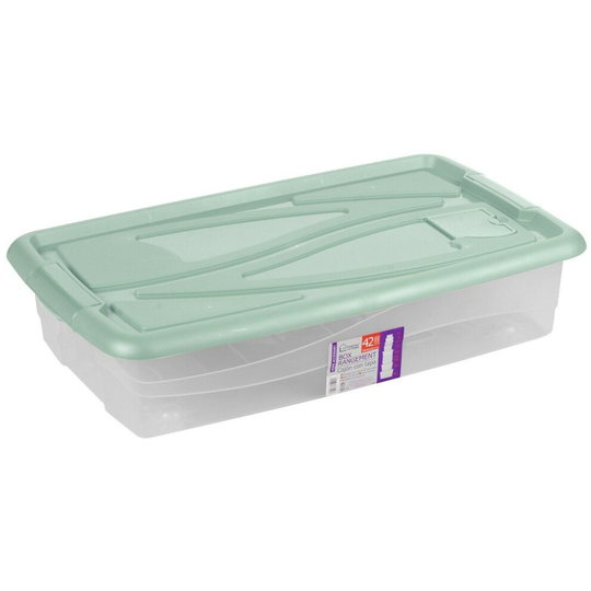 Large Storage Box Clear Stackable Wheels Lid Under Bed Storage Containers 42L