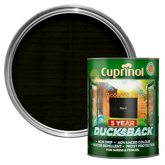 (Cuprinol Ducksback 5 Year Waterproof for Rough Sawn Sheds and Fences Paint 5 L ( Black )) Cuprinol Ducksback 5 Year Waterproof 5L