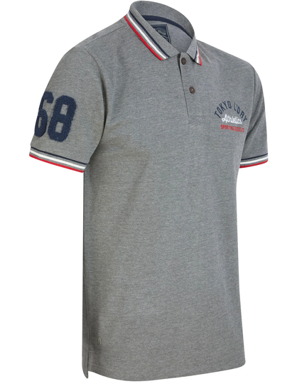 Polo Shirts Parkersburg Cotton Pique Polo Shirt in Mid Grey Marl - Tokyo Laundry / S - Tokyo Laundry