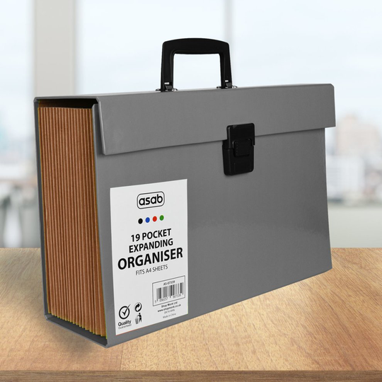 (Grey) 19 Pocket Expanding Box File Organiser A4 Paper Documents Foolscap Folder Case