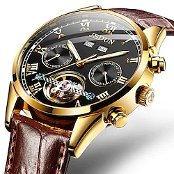Wrist Watch Mechanical Watch for Men Analog Automatic Self-winding Oversize Stylish Luxury Waterproof Calendar Rhinestone Alloy Genuine Leather Creative / Noctilucent Lightinthebox