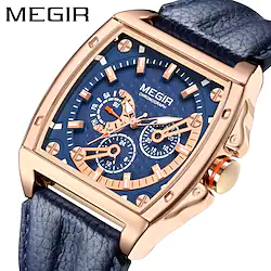 MEGIR Quartz Watch for Men Tonneau Dial Analog Quartz Watch Men Fashion Military Sport Waterproof Leather Strap Wrist Watches 24-hour Date Week 2204 Lightinthebox