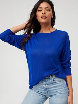 V By Very Knitted Lightweight Fine Gauge Crew Neck Jumper - Cobalt