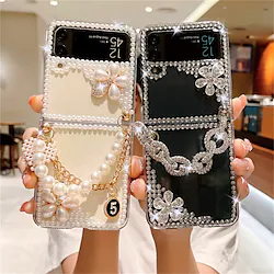 Phone Case For Samsung Galaxy Flip Z Flip Z Flip 4 Z Flip 3 Rhinestone Full Body Protective with Wrist Strap Crystal Diamond Acrylic Lightinthebox