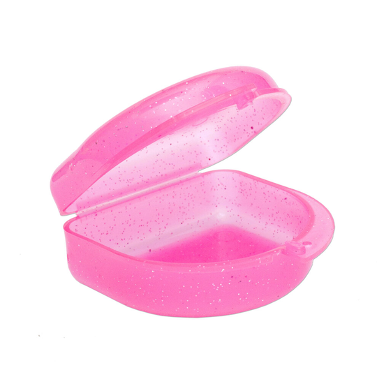 (Glitter Pink) Gum Shield Case - Mouthguard Box for Ortho Retainers, Sports Dental Appliances, Dentures & More