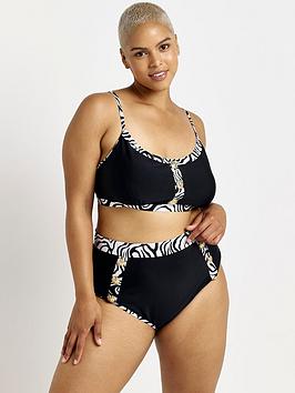 River Island Plus High Waist Button Detail Bikini Bottom - Black, Black, Size 18, Women