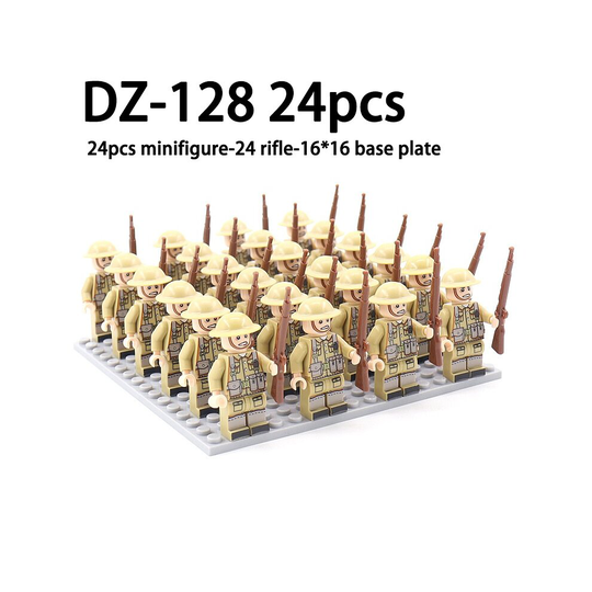 (DZ-128 -24pcs) Minifigures 24pcs Military Building Blocks Eight-nation Phalanx Assembling WW2 Military Games Sand Tables Collections 16