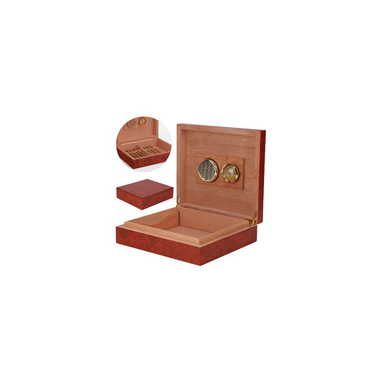 Brown Cedar Wooden Lined Cigar Humidor Humidifier + Hygrometer Box