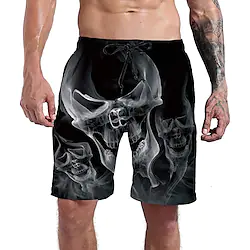 Men's Swim Shorts Swim Trunks Board Shorts Pocket Drawstring Elastic Waist Skull Print Quick Dry Short Daily Holiday Casual Athleisure Black Gray Micro-elastic Lightinthebox