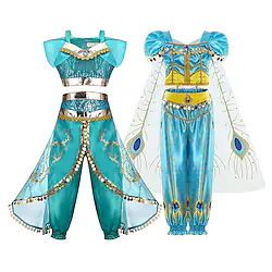 Aladdin and the Magic Lamp Fairytale Princess Jasmine Theme Party Costume Dance Costumes Girls' Movie Cosplay Cosplay Halloween Silver Yellow Blue Dress Halloween Carnival Masquerade Polyester Lightinthebox