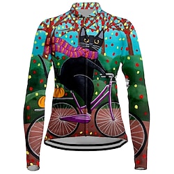 21Grams Women's Cycling Jersey Long Sleeve Bike Jersey Top with 3 Rear Pockets Mountain Bike MTB Road Bike Cycling Breathable Quick Dry Moisture Wicking Reflective Strips Yellow Dark Navy Blue Cat Lightinthebox