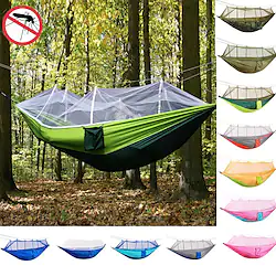 Camping Hammock with Mosquito Net Double Hammock Outdoor Ultra Light Portable Breathable Anti-Mosquito Parachute Nylon with Carabiners and Tree Straps 2 person Camping Hiking Hunting Army Green Lightinthebox