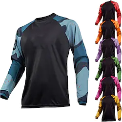 Men's Cycling Jersey Downhill Jersey Dirt Bike Jersey Long Sleeve Mountain Bike MTB Road Bike Cycling Winter Black / Orange BlackDark Purple Black Geometic Bike Jersey Thermal Warm Windproof Lightinthebox