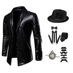 Gentleman Outfits Punk Gothic Vintage Inspired Party Costume Tuxedo Suits Blazers Panama Hat Accesories Set Men's Costume Vintage Cosplay Halloween Party / Evening Long Sleeve Coat Halloween Lightinthebox