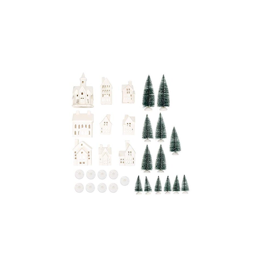 Winter Village LED Tea Light 31 Piece Porcelain Tabletop Christmas Figurine Boxed Set